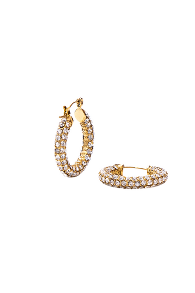 Make a statement with these high-quality women's hoop earrings, featuring sparkling cubic zirconia and a luxurious gold plated finish. The elegant design of these earrings adds a touch of sophistication and glamour to any outfit.
