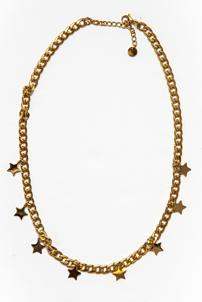 A classic curb chain necklace, 8 stars design